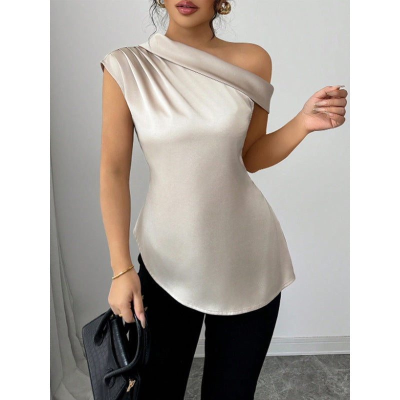 Damen charmantes asymmetrisches Oberteil mit Rüschendetails und einer Schulter R&B