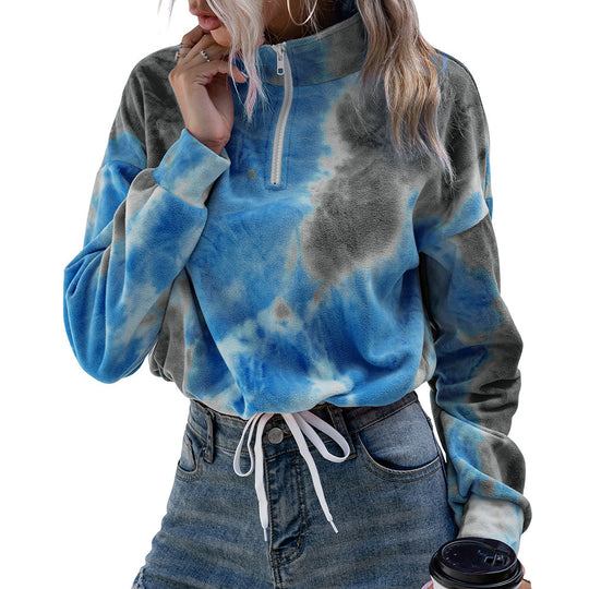 Damen modischer Fleece-Pullover mit Stehkragen und Kordelzug R&B