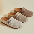 Damen nan gestrickter Clog-Mule mit doppelter Metallschnalle, atmungsaktivem 3D-Strickoberteil und ergonomischem Memory-Fußbett R&B