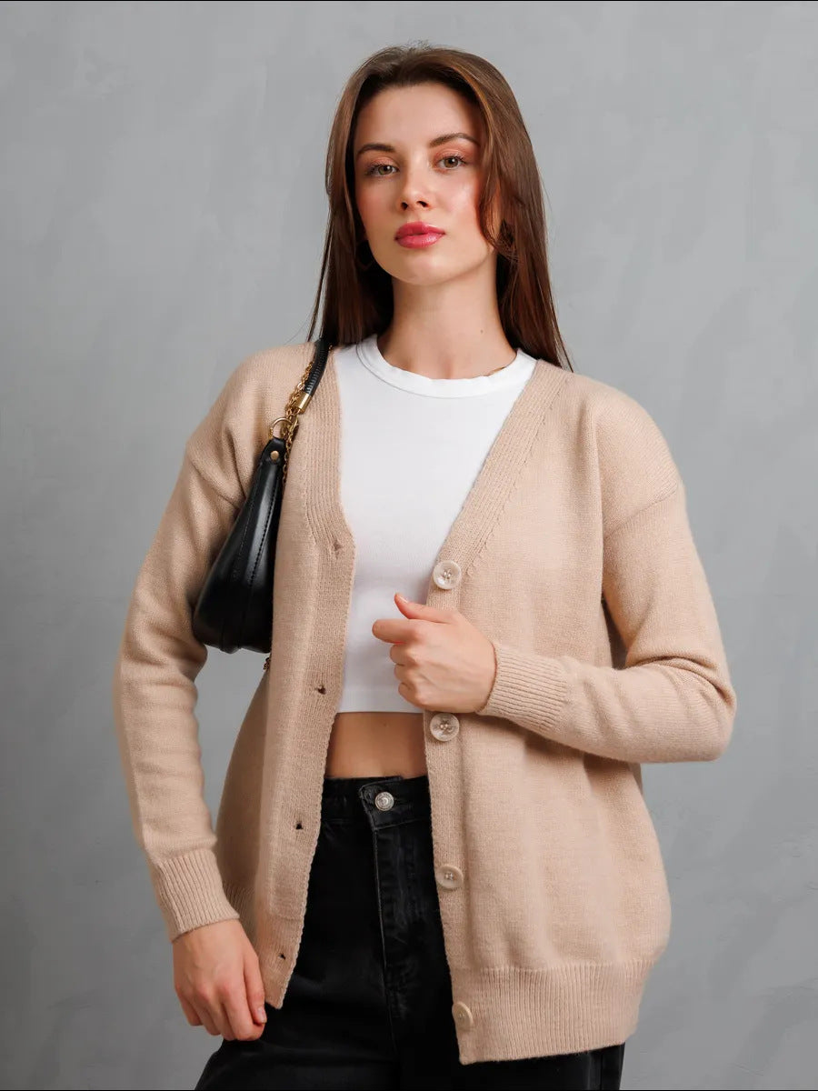 Damen Weicher Strickcardigan mit Knopfverschluss