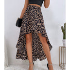 Damen Asymmetrischer Maxi-Rock mit aufregendem Leopardenmuster und Rüschendetails R&B