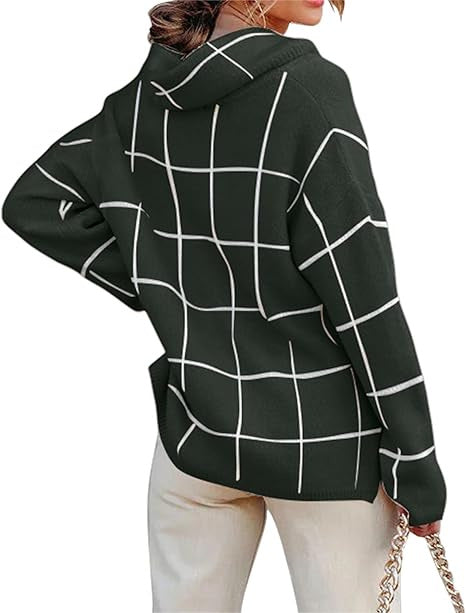 Damen Kariertes Hoodie mit Taschen und lässigem Schnitt R&B