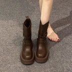Damen Stiefeletten mit modischen Schnallen und robuster Plateausohle R&B