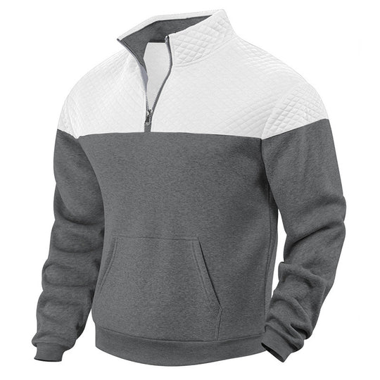 Herren nan gesteppte Schulterpasse Halbzip-Pullover mit Kängurutasche und Stehkragen R&B