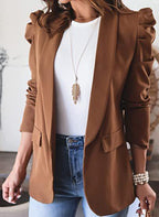 Damen eleganter Blazer mit Puffärmeln und praktischen Taschen R&B
