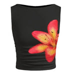 Damen ärmelloses Crop-Top mit floralem Motiv und figurbetontem Schnitt EB