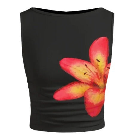 Damen ärmelloses Crop-Top mit floralem Motiv und figurbetontem Schnitt EB