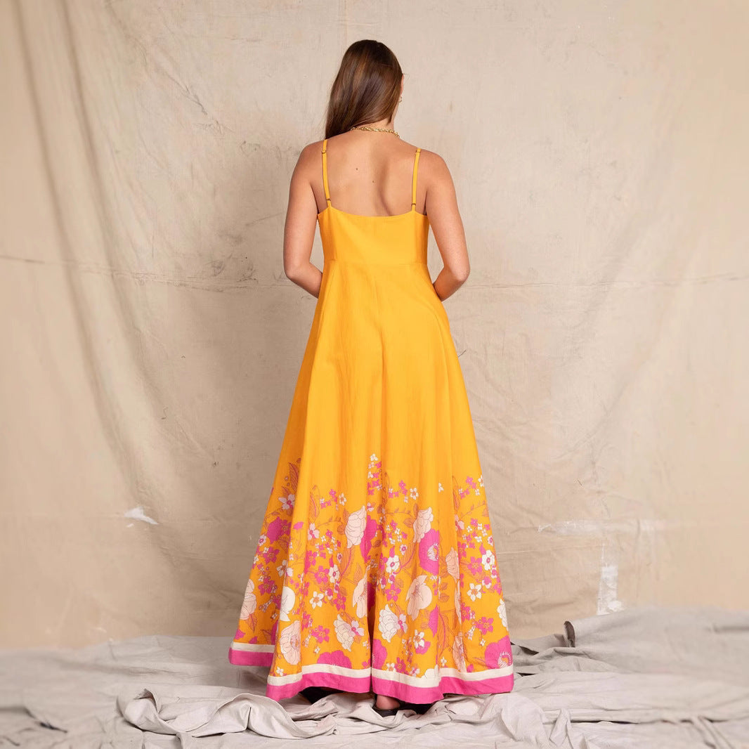 Damen Maxikleid mit floralem Design und eleganten Spaghettiträgern R&B