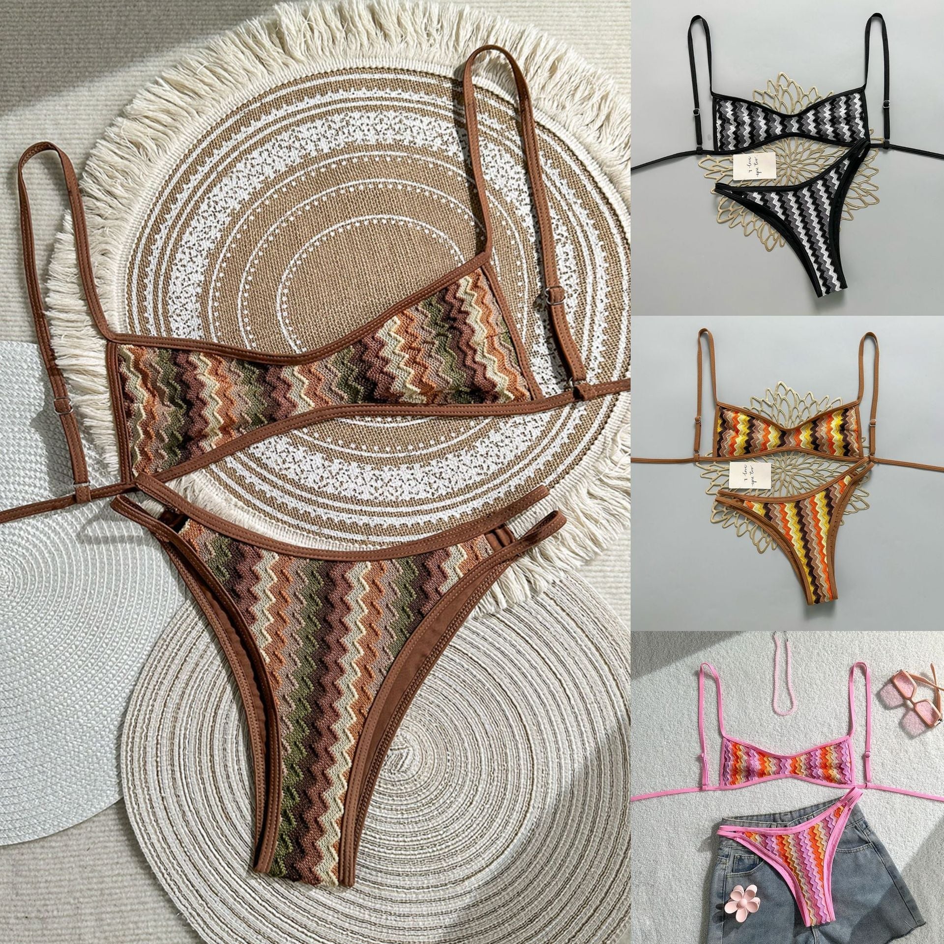 Damen Zweiteiliges Bikiniset mit geometrischem Zigzag-Muster R&B