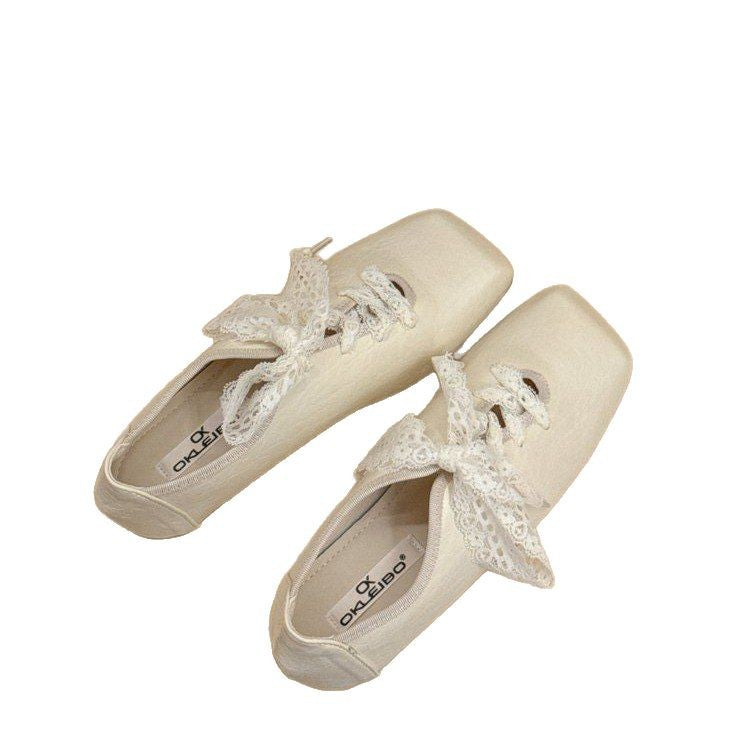 Damen modische Ballerinas mit nostalgischem Spitzendesign und eleganter Schnürung R&B