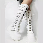 Damen Plattform Stiefel mit modischem Schnallen-Design und stabiler Sohle R&B