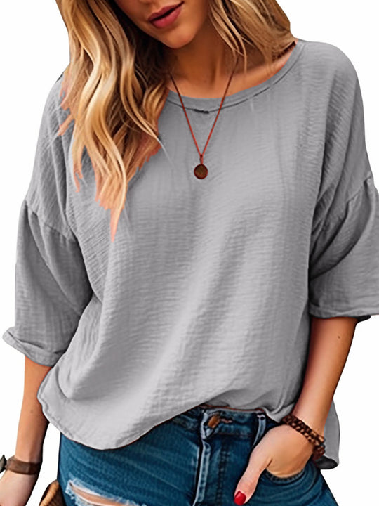 Damen lässiges Oversize-Shirt mit weitem Rundhalsausschnitt R&B
