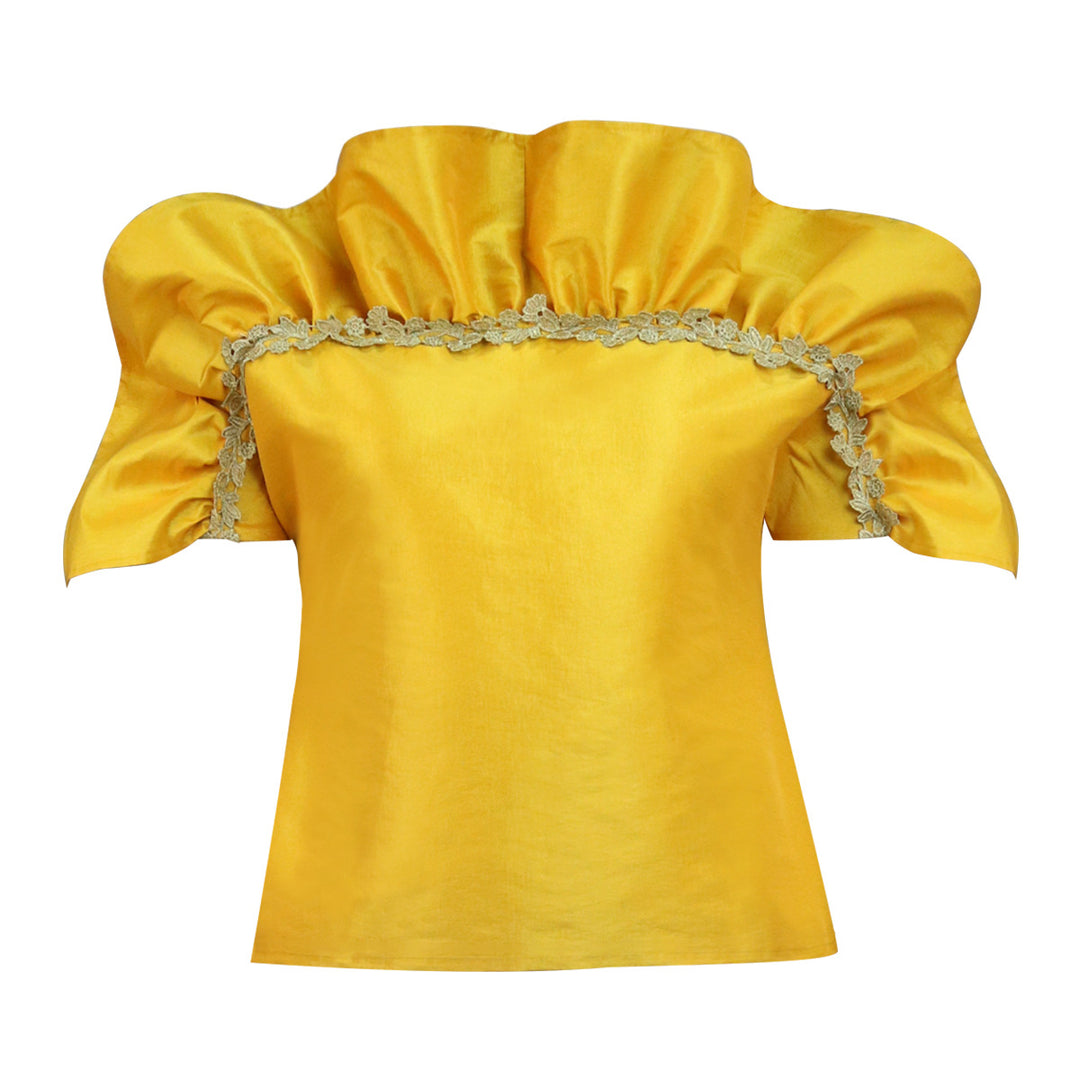 Damen Elegantes Oberteil mit voluminösen Puffärmeln und zarten Spitzenakzenten R&B