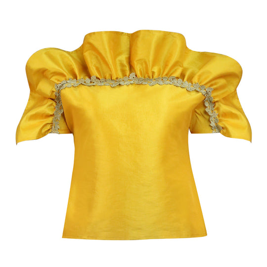 Damen Elegantes Oberteil mit voluminösen Puffärmeln und zarten Spitzenakzenten R&B