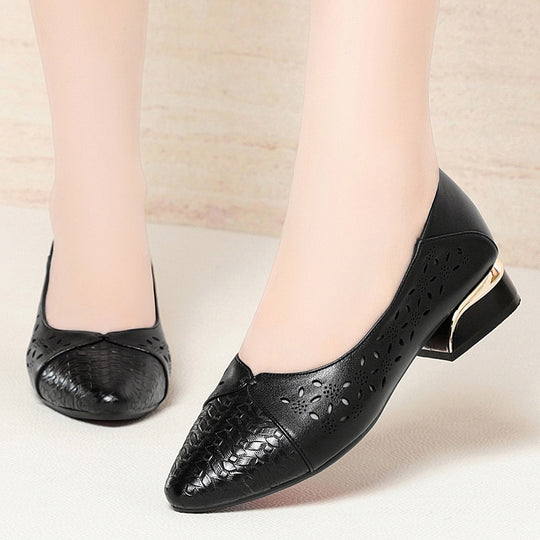 Damen Ballerinas mit dekorativem Lochdesign und elegantem Blockabsatz R&B