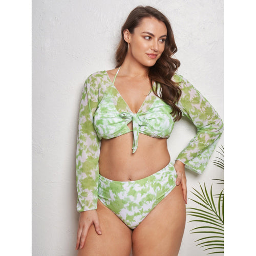 Damen Triangel-Bikini mit hohem Bund und modischem Batik-Design R&B