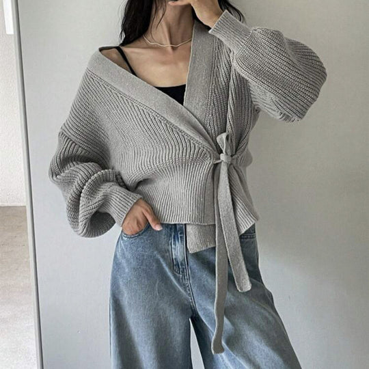 Damen Wickelstrickjacke mit weichem Material und lässigem Schnitt R&B