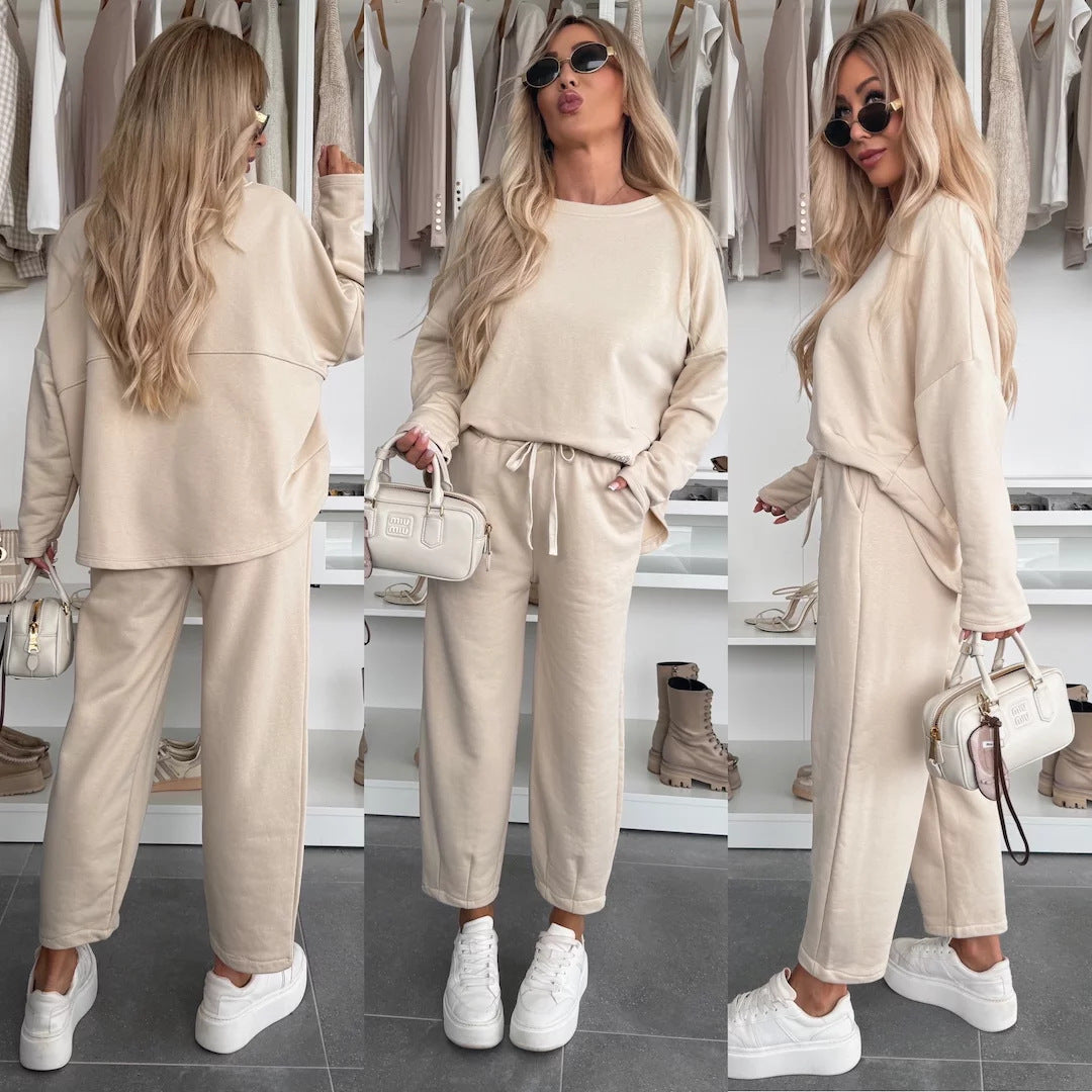 Damen elegantes Freizeit-Lounge-Set aus weicher Baumwolle mit Gummizug R&B