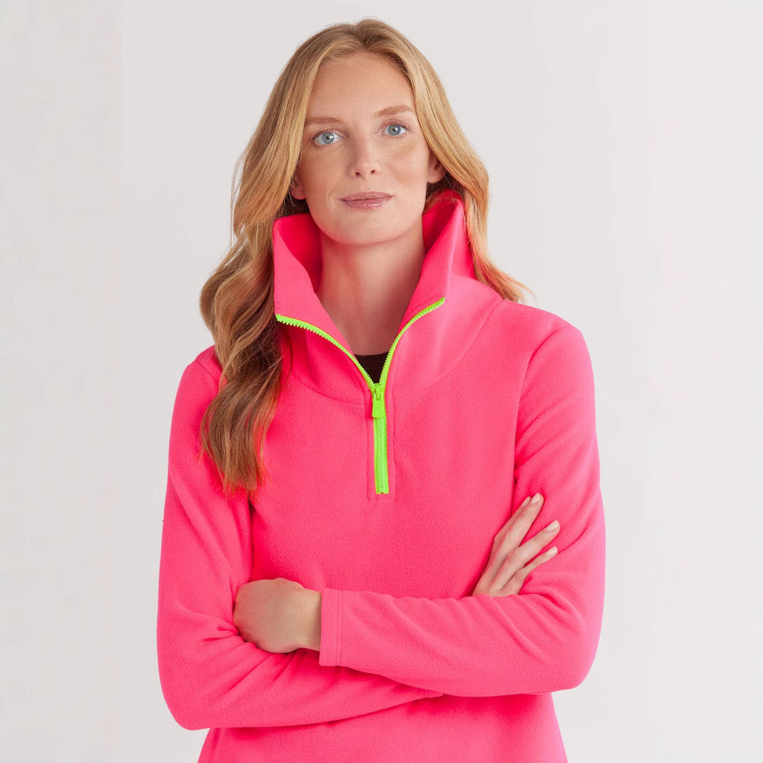 Damen Fleece-Pullover mit Stehkragen und sportlichem Reißverschluss R&B