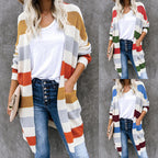Damen lässige Strickjacke mit modischem Streifenmuster und praktischen Taschen R&B