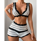Damen Häkel-Bikini-Set mit elegantem Ausschnitt und trendigem Gummizug R&B