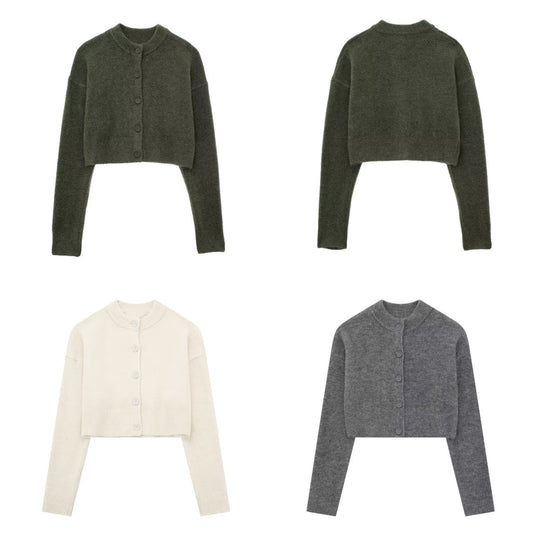 Damen cropped Strickjacke mit eleganten Knopfdetails R&B