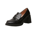Damen Mokassin-Pumps mit blockiertem Absatz und modischem Lederlook R&B