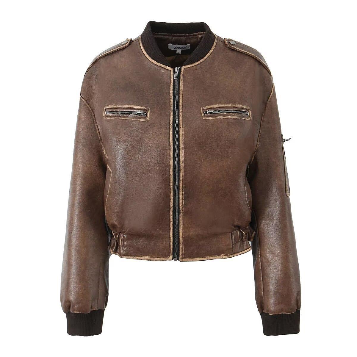 Damen Kunstleder Bikerjacke mit eleganten Streifendetails R&B