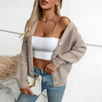 Damen Strickjacke mit tiefem V-Ausschnitt und praktischen Taschen