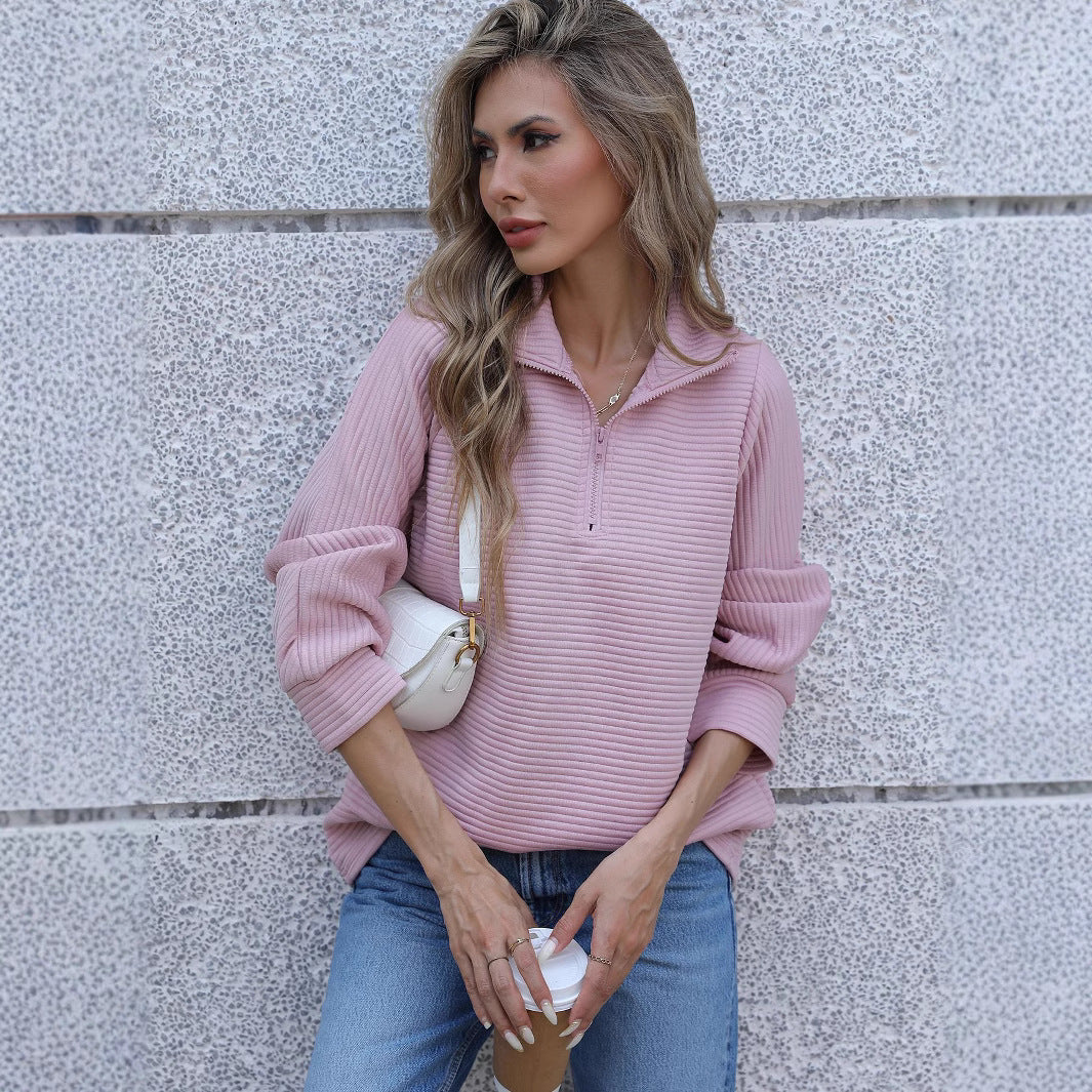Damen lässiger Pullover mit hohem Kragen und strukturiertem Design