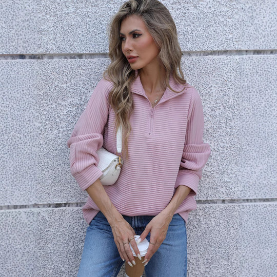 Damen lässiger Pullover mit hohem Kragen und strukturiertem Design R&B