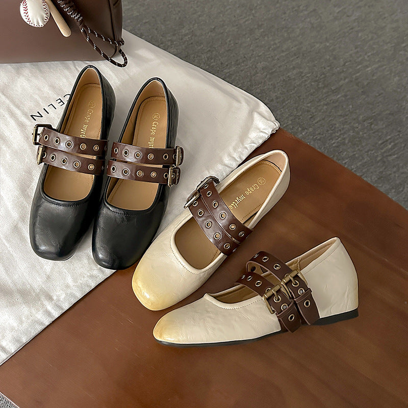 Damen elegante Mary Jane Schuhe mit modischen Schnallen R&B