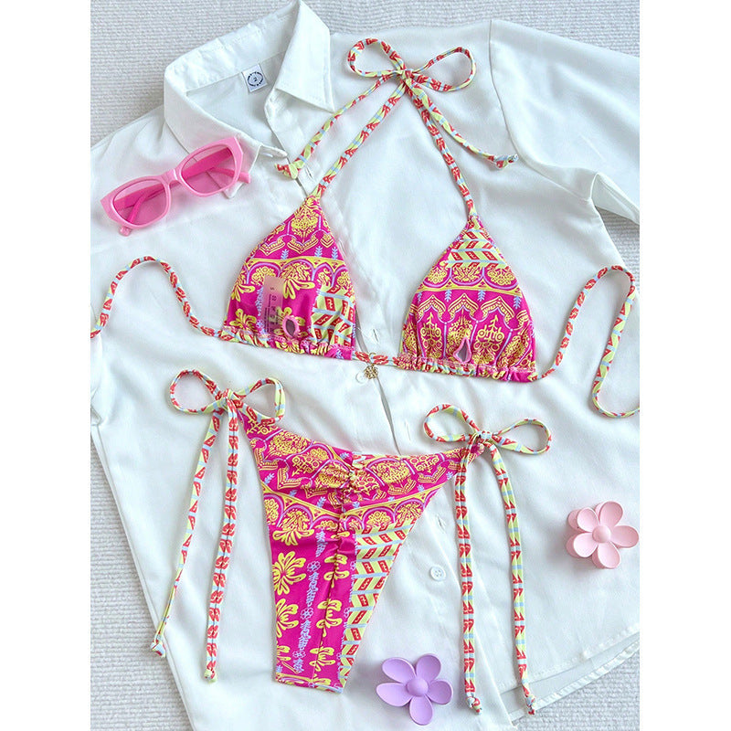 Damen Triangel-Bikini mit verstellbaren BindR&Bändern und raffinierten Mustern R&B