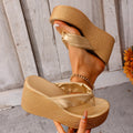 Damen elegante Keil-Sandalen mit glänzenden Details R&B