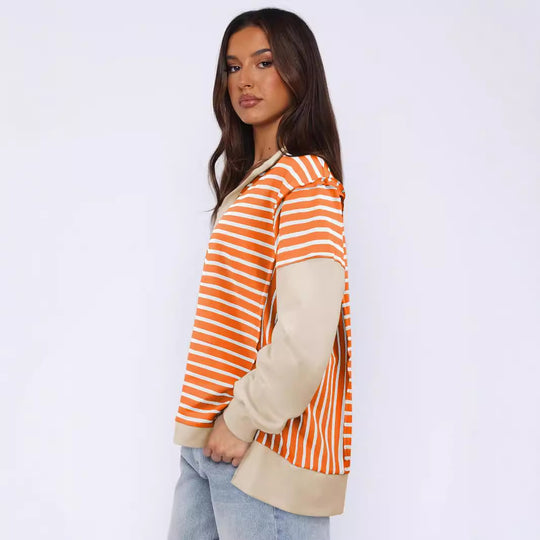 Damen Modischer Pullover mit gestreiftem Design und Kontrastdetails R&B