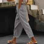 Damen luftige Leinenhose mit dekorativen Stickereien R&B