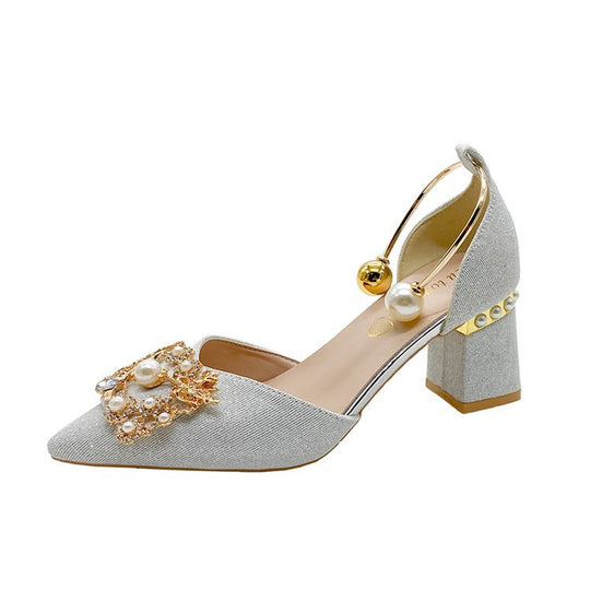 Damen elegante Slingback-Pumps mit luxuriösem Perlenschmuck R&B