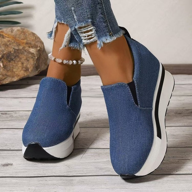 Damen Wedge-Slipper aus hochwertigem Jeansmaterial mit elastischem Einstieg R&B