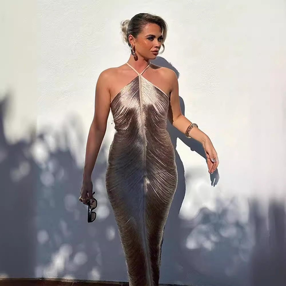Damen Langkleid mit raffiniertem Schlitz und elegantem Kragen R&B