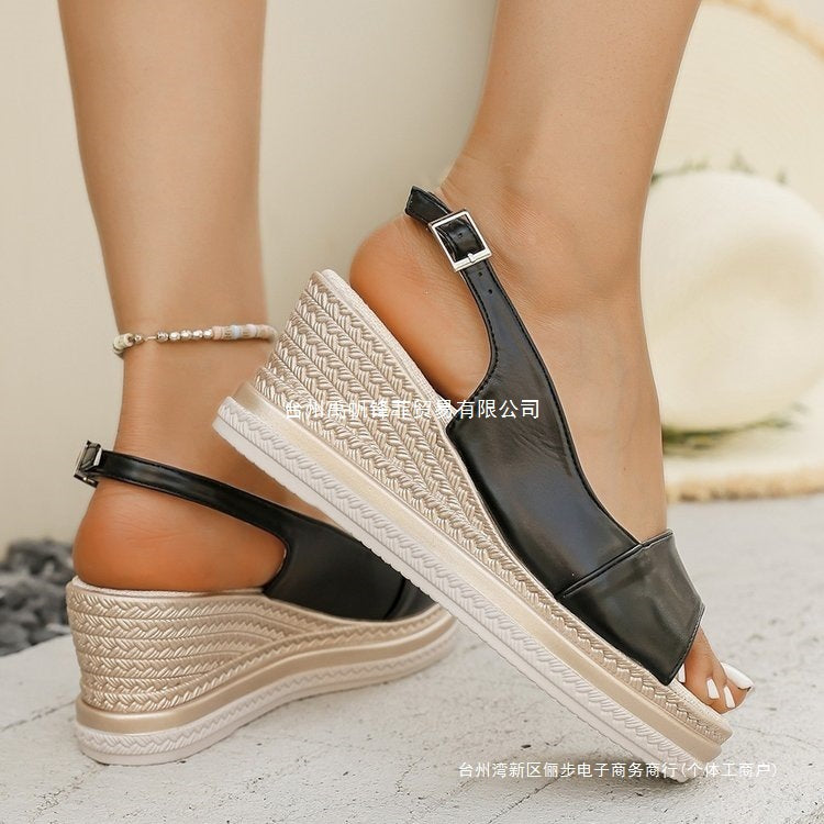 Damen Wedge-Pantoletten aus hochwertigem Kunstleder mit elastischen Riemen und trendiger Sohle R&B