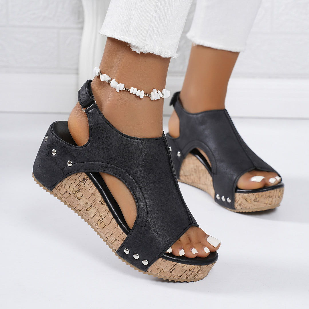 Damen Wedge-Sandalen mit anatomischem Korkfußbett und dekorativen Details R&B