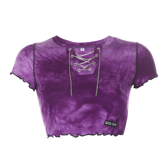 Damen cropped Oberteil mit modischem Schnürdesign und lässigem Saum R&B