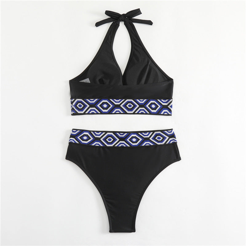 Damen Bikini-Set mit geometrischem Design und tiefem V-Ausschnitt R&B