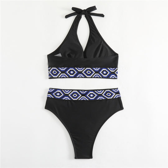 Damen Bikini-Set mit geometrischem Design und tiefem V-Ausschnitt R&B