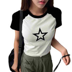 Damen Crop-T-Shirt mit stylischem Sternmotiv und bequemer Passform R&B