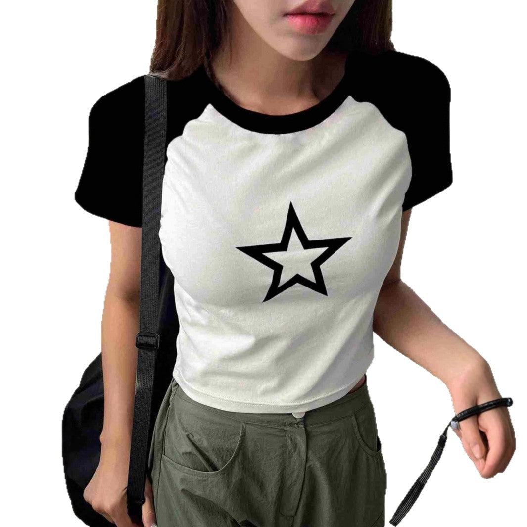 Damen Crop-T-Shirt mit stylischem Sternmotiv und bequemer Passform R&B