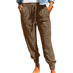 Damen nan lässige Leoparden-Print Jogginghose mit Tunnelzug, Eingrifftaschen und elastischen Bündchen R&B