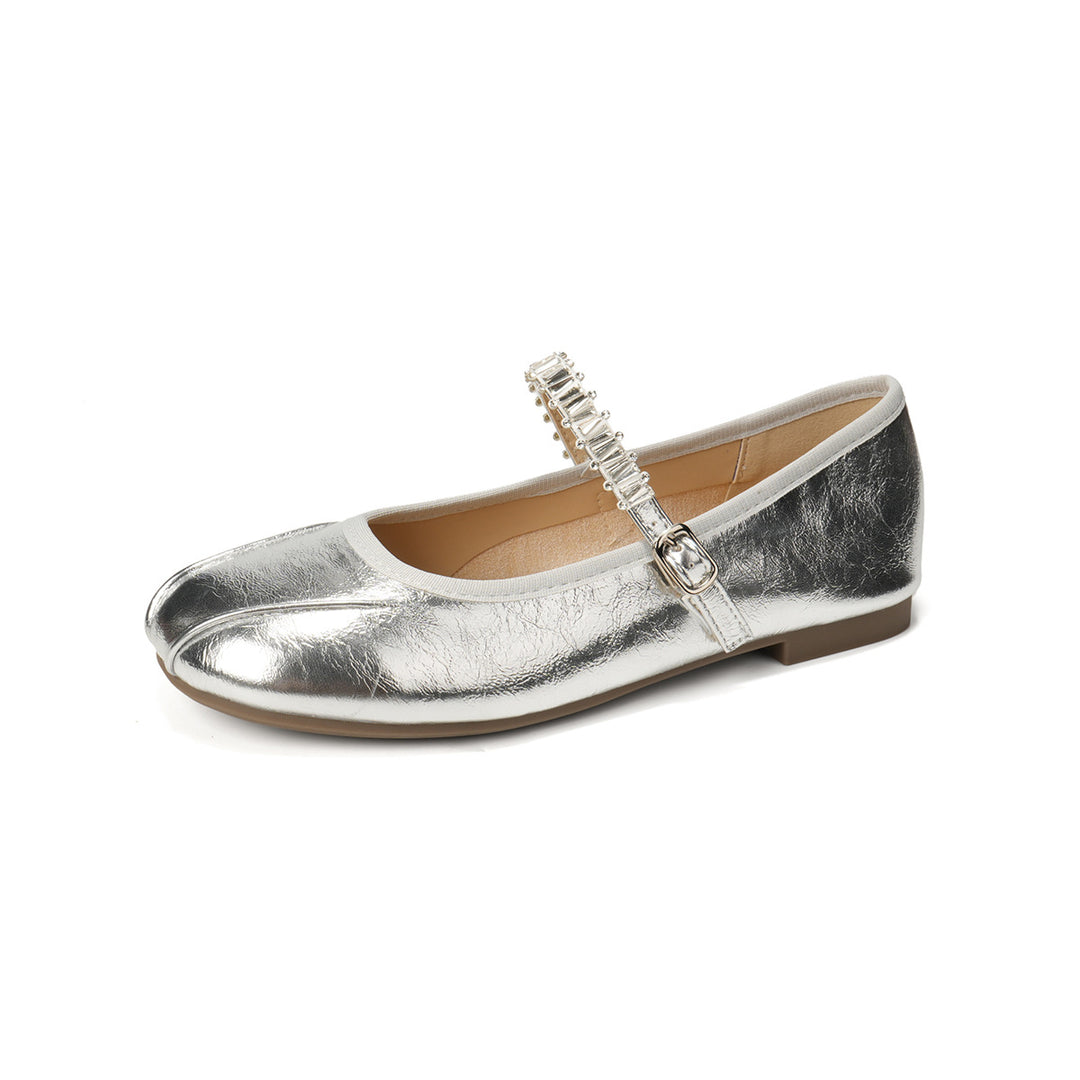 Damen Ballerinas mit elegantem Riemen und schimmerndem Obermaterial R&B