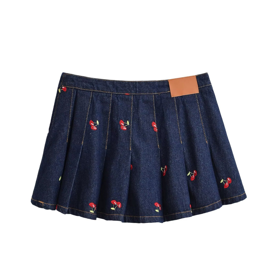 Damen Jeansrock mit aufwendigen Stickereien und plissiertem Design R&B
