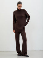 Damen Modisches Strickensemble mit hohem Kragen und weitem Schnitt R&B
